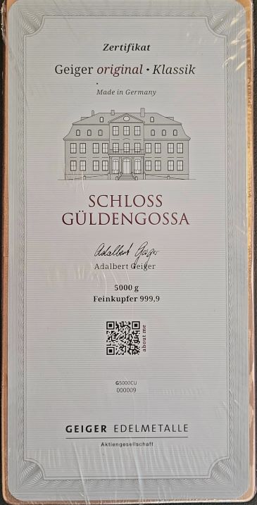 5 kg fijn koper Schloss voorzijde 5 kg fijn koper Schloss voorzijde