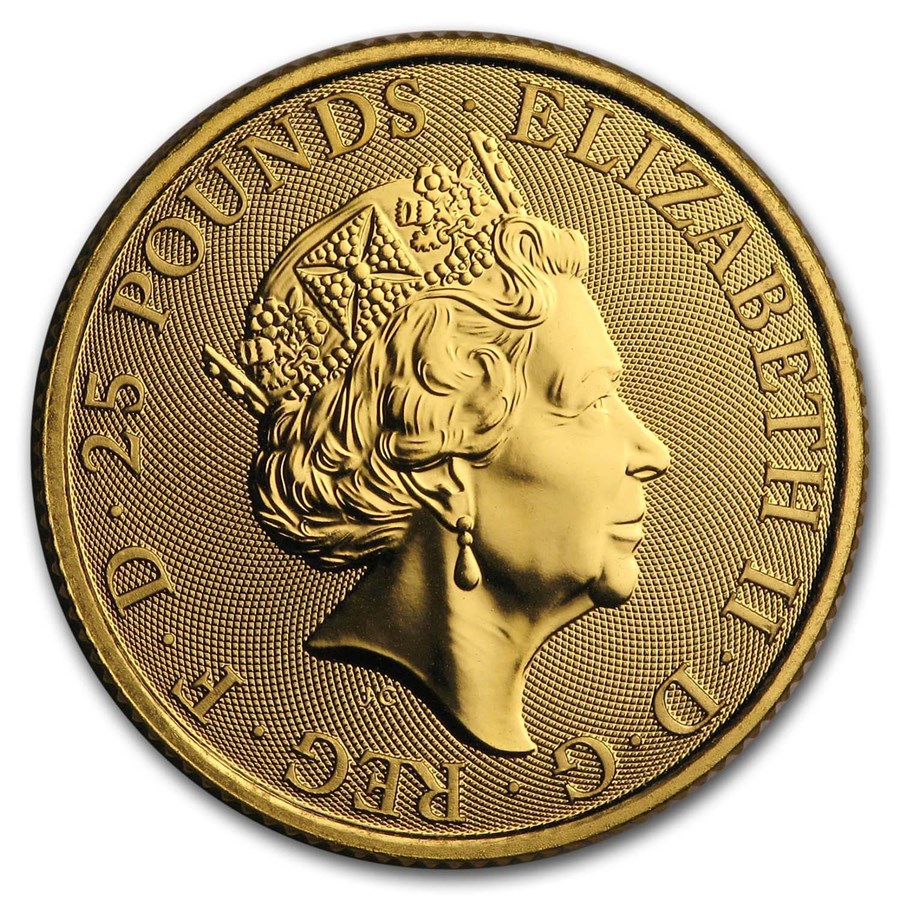 Gouden Queens Beast 0.25 oz 2019 Yale of the Beaufort achterkant 101munten Gouden Queens Beast 0.25 oz 2019 Yale of the Beaufort achterkant 101munten