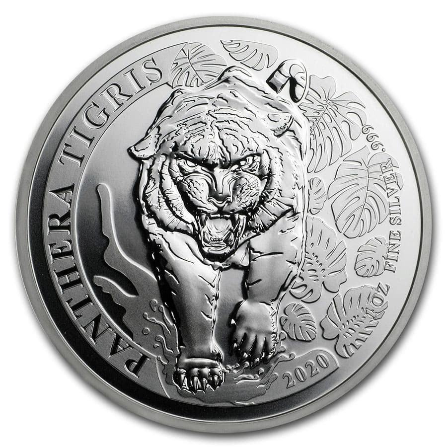 Laos Tiger Pahthera 1 oz 2020 voorkant 101munten Laos Panthera Tiger 1 oz 2020