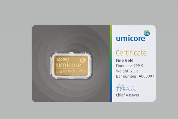 2.5 Gram goudbaar Umicore