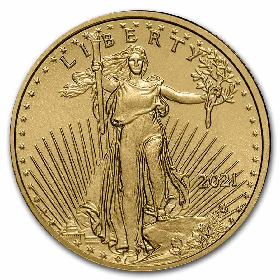 Gouden American Eagle 0.1 oz 2021 type 2 voorkant 101munten Gouden American Eagle 0.1 oz 2021 type 2 voorkant 101munten