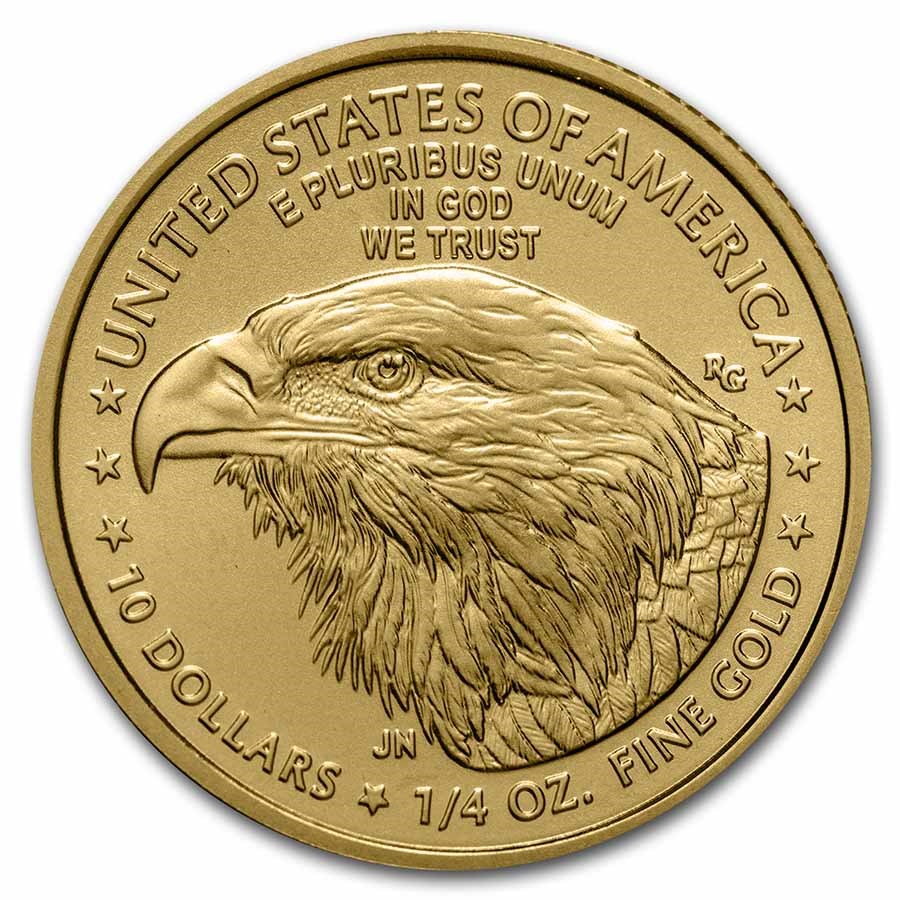 Gouden American Eagle 0.25 oz 2021 type 2 achterkant 101munten american eagle 1/4 oz 2021