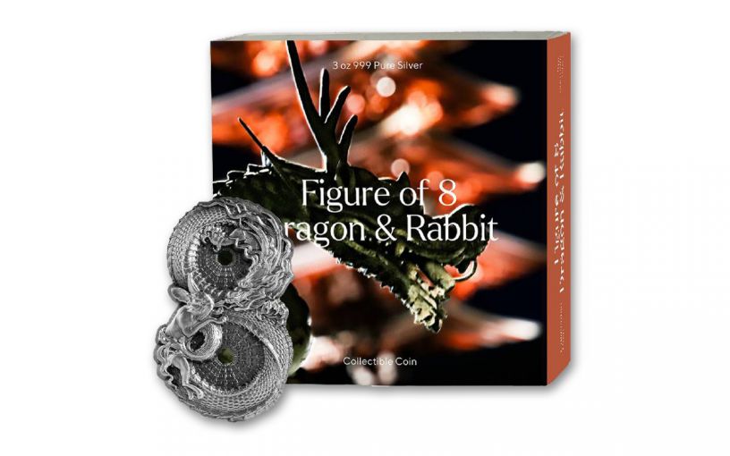 Tokelau Dragon & rabbit 101muntennl 2023 box Dragon and Rabbit 3 oz 2023 Antique High Relief