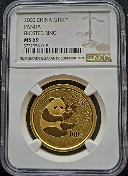Gouden China Panda 1 oz 2000 Frosted Ring NGC MS69