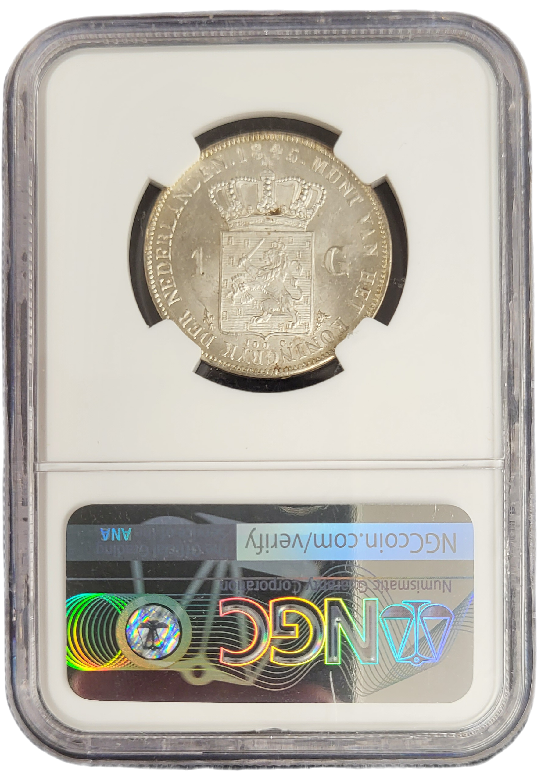 Koning Willem II 1 gulden 1845 DASH BETWEEN CROWN-back Koning Willem II 1 gulden 1845 DASH BETWEEN CROWN back