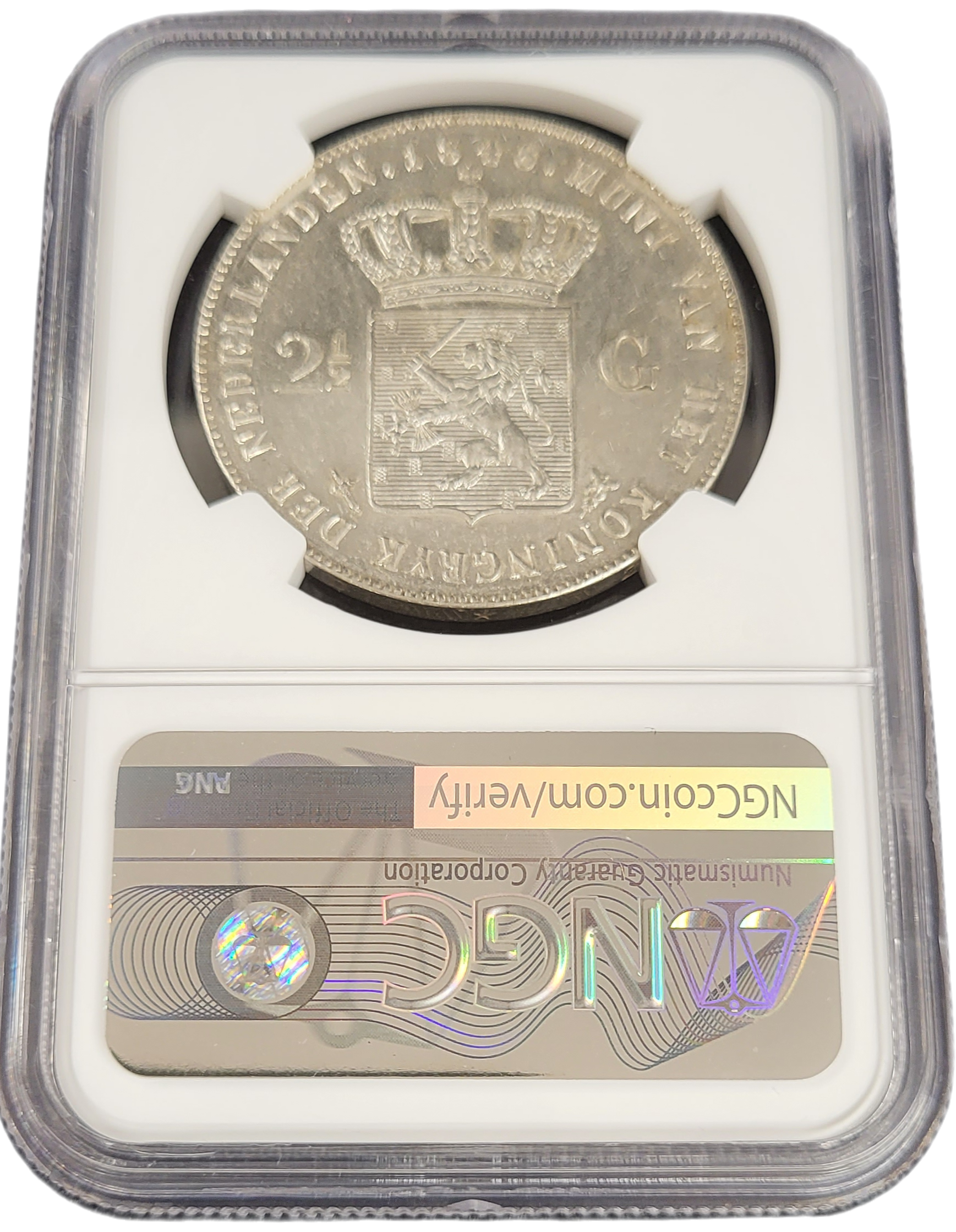 Koning Willem II 2.5 gulden 1848 MS60 NGC-back Koning Willem II 2.5 gulden 1848 MS60 NGC back