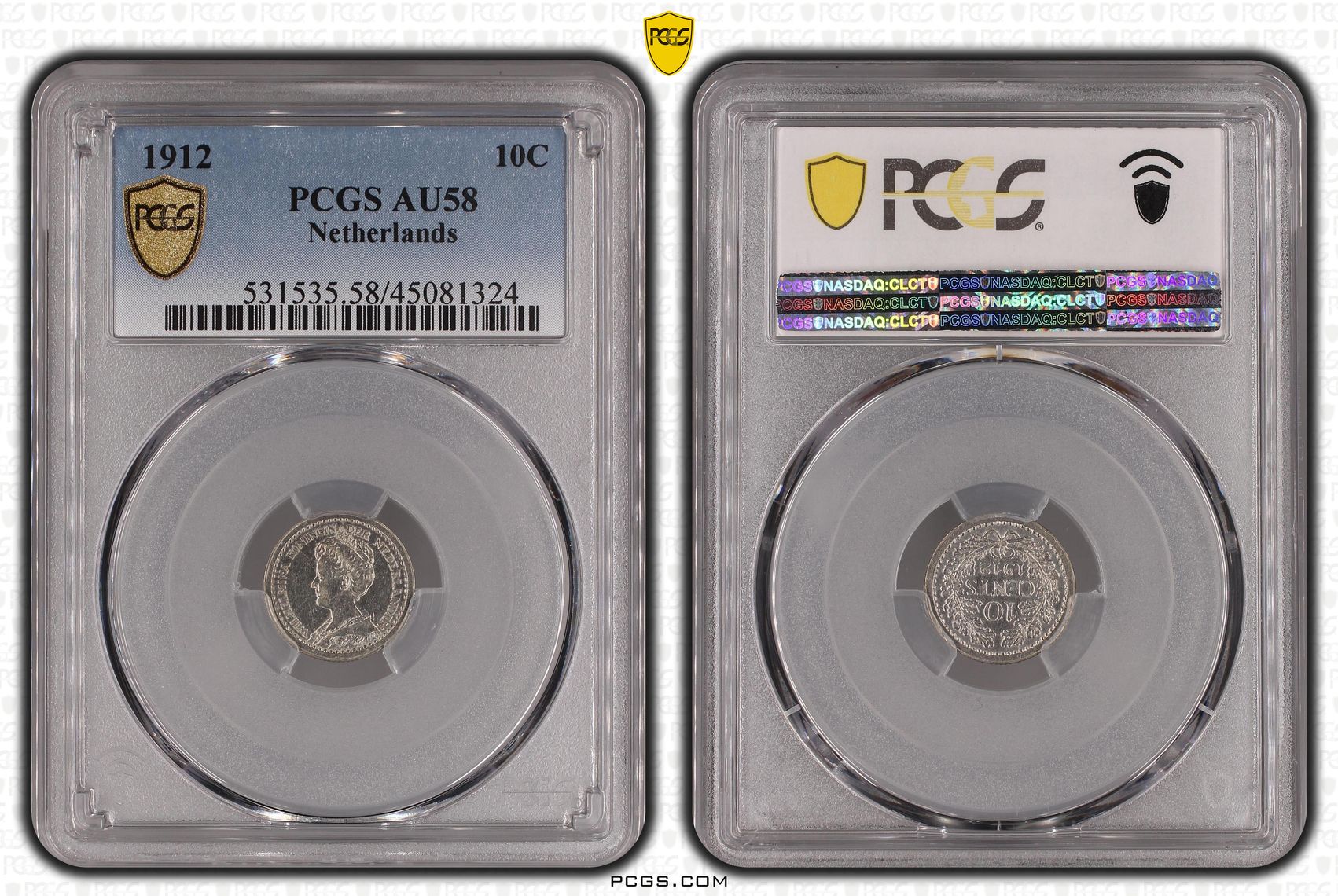 10 cent 1912 AU58 PCGS 10 cent 1912 lage kroon AU58 PCGS