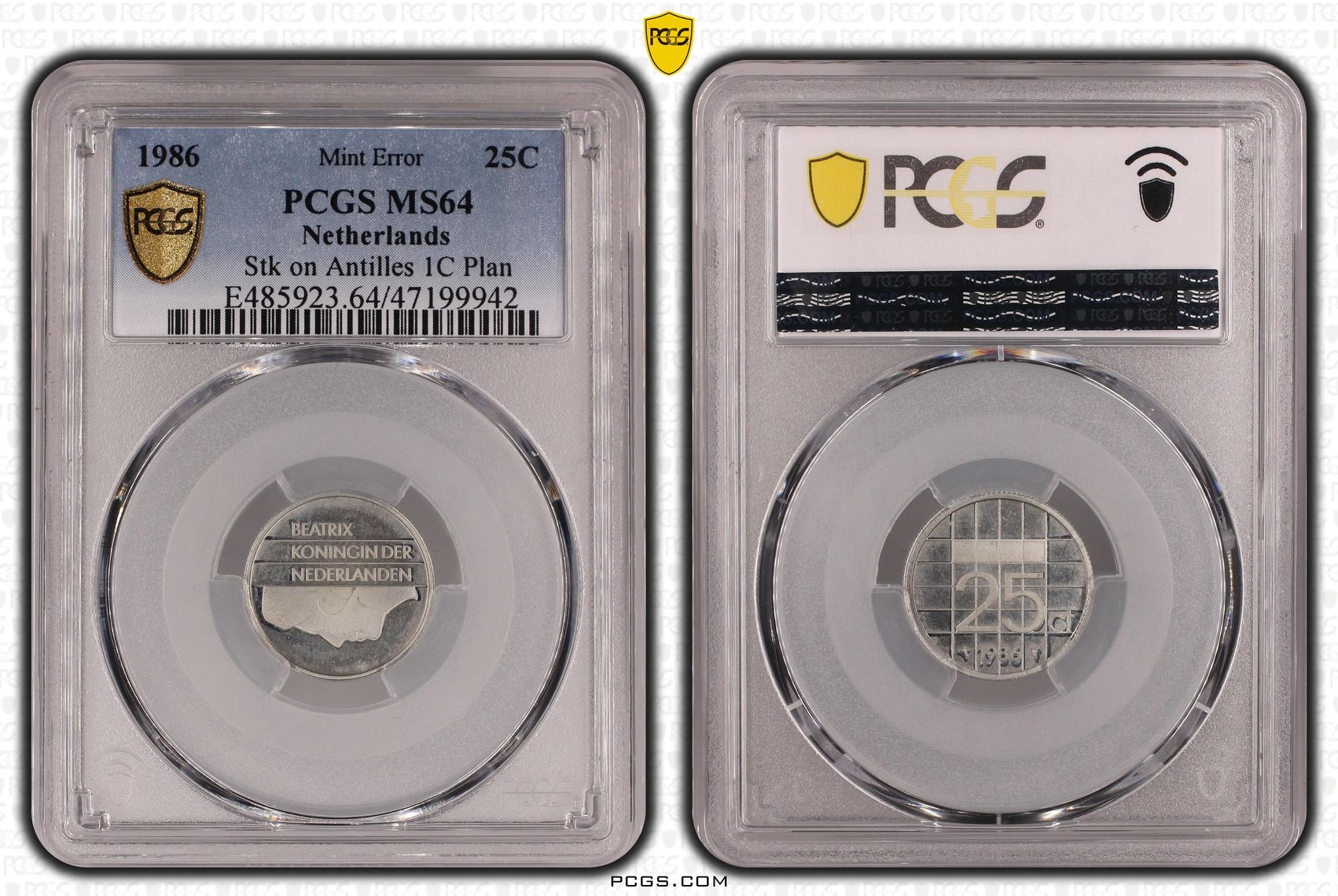 25 cent 1986 op aluminium muntplaatje ms64 pcgs.1 25 cent 1986 op aluminium muntplaatje ms64 pcgs