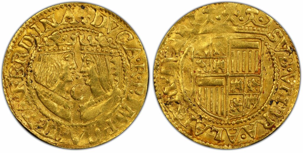 Kampen gouden dukaat 1590-1593 Spaans type me C van Campen