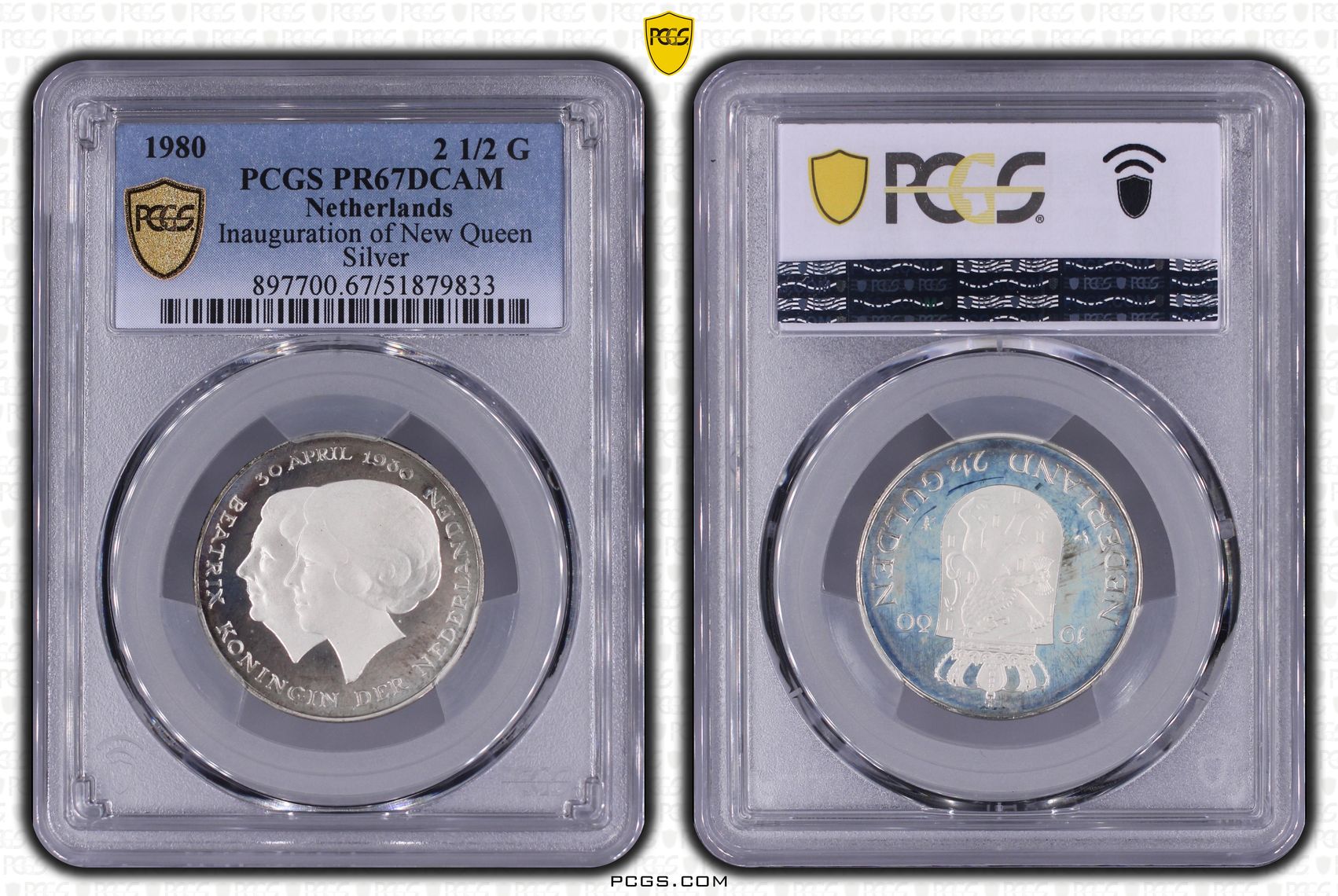 Rijskdaalder 1980 SP67 PCGS Top Pop zilver Inhuldigingset 1980 zilver SP66/SP67 met doosje
