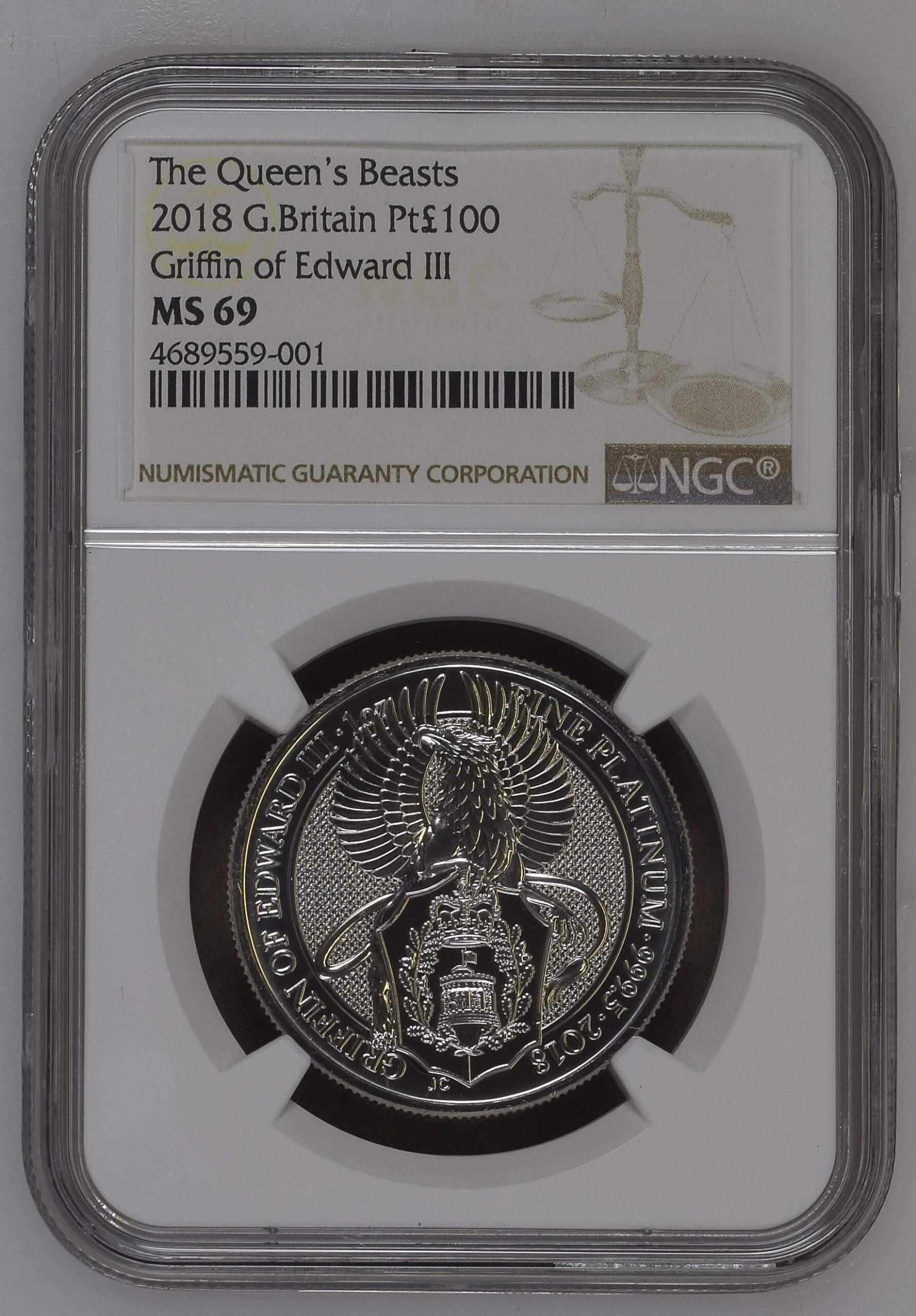 NGC4689559-001_OBV 1 oz Platina 2018 Griffin of Edward III, Queen's Beast series