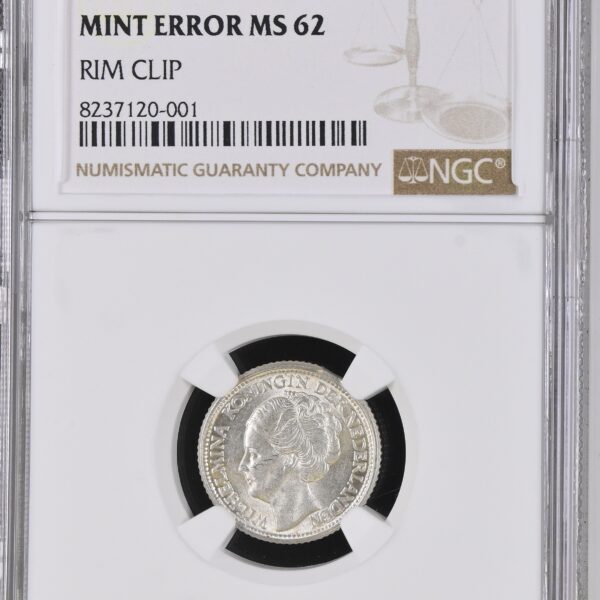 Koningin Wilhelmina 25 cent 1945 Munt error MS62 NGC Ex Coenen