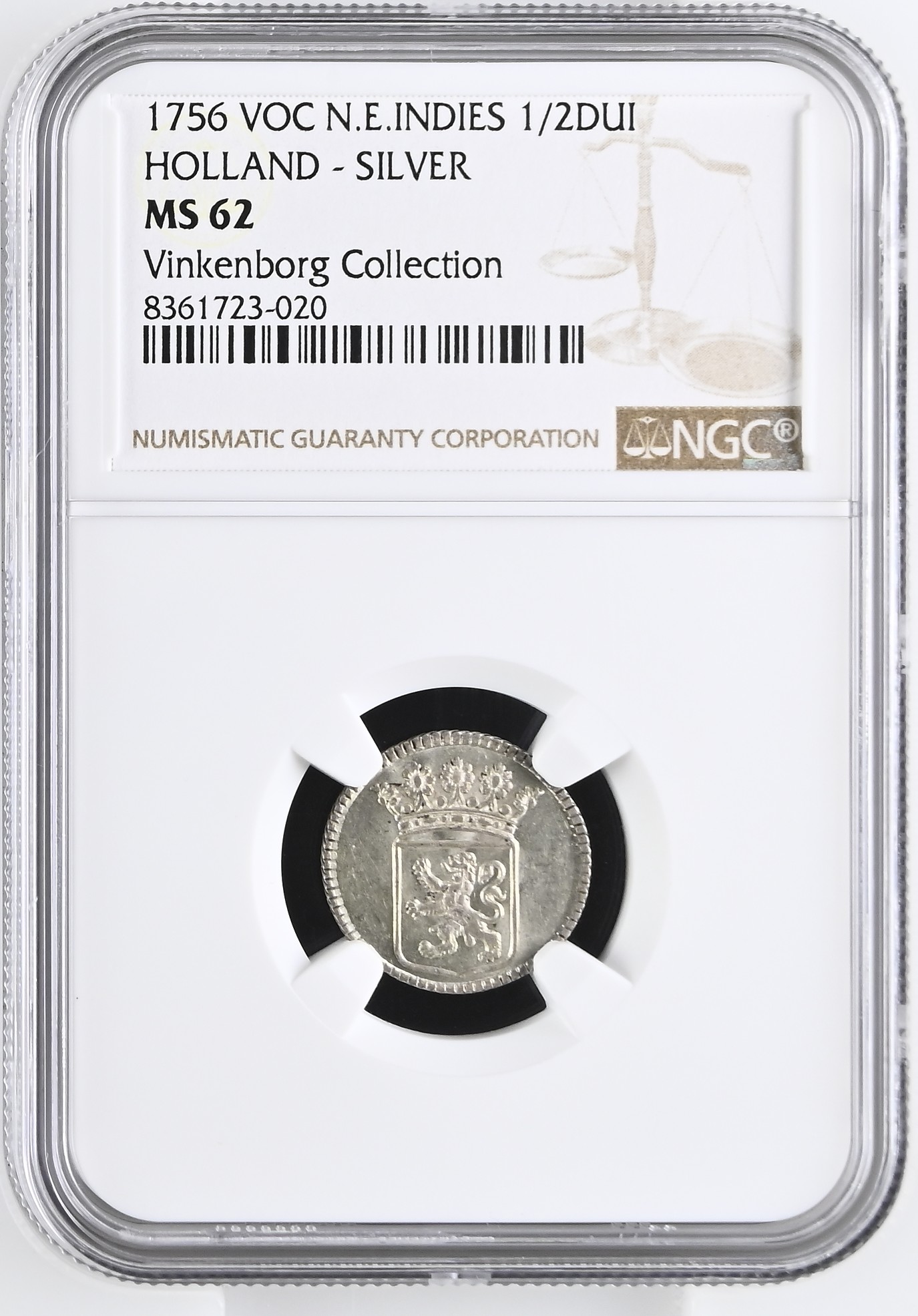 NGC8361723-020_OBV Zilveren 1/2 Duit VOC Holland 1756 – MS62 NGC | Ex-Vinkenborg Collectie