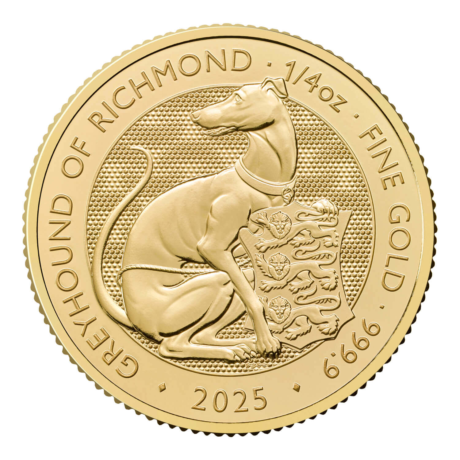 Gouden Tudor Beast 0.25 oz 2025 Greyhound of Richmond front 101munten Gouden Royal Tudor Beast Greyhound of Richmond 1/4 oz 2025